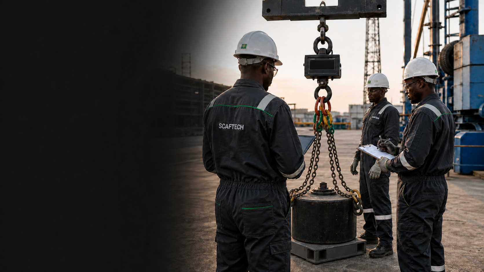 Scaftech technicians conducting a controlled lifting-equipment load test