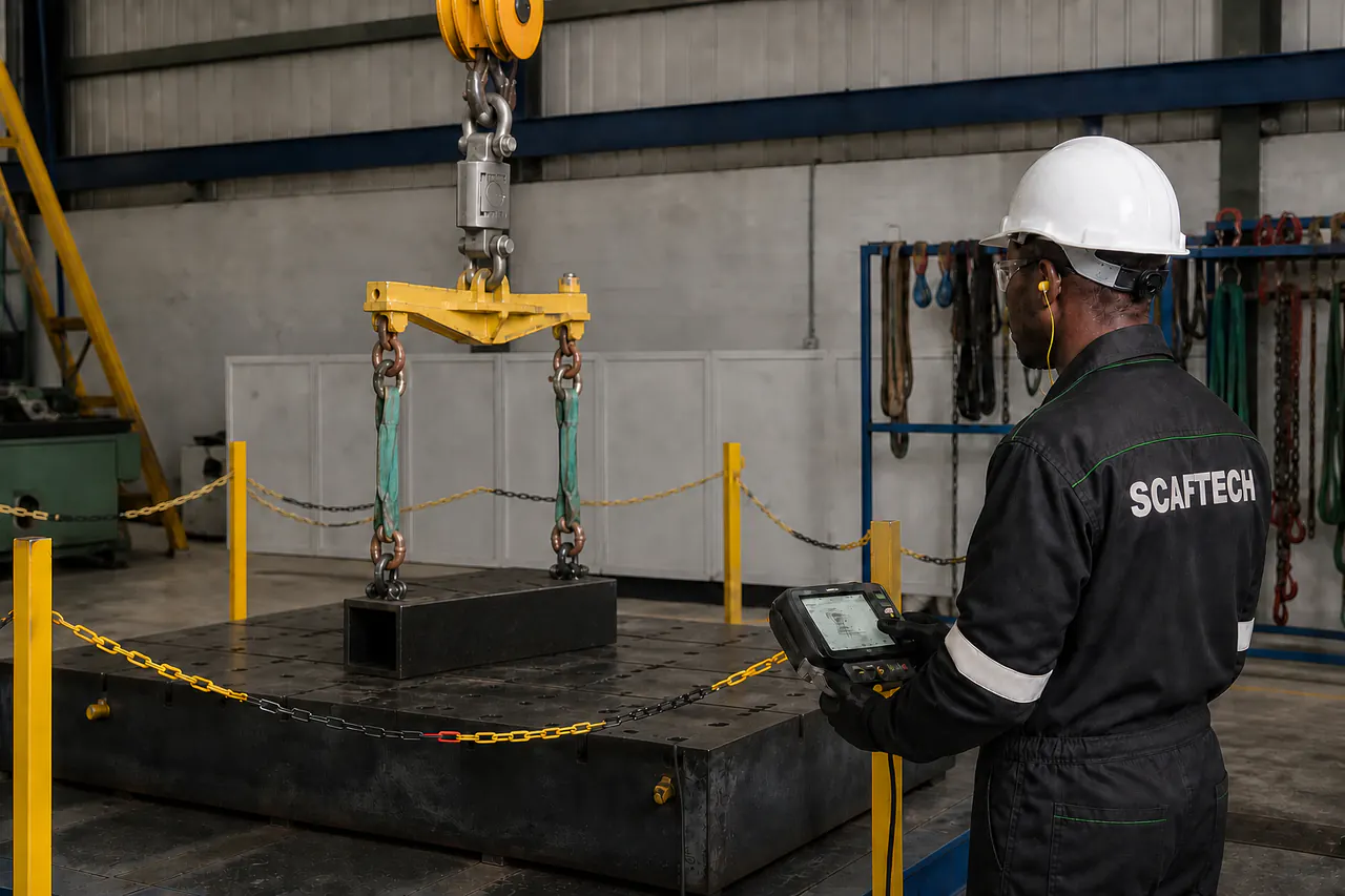 Scaftech technicians monitoring a controlled proof-load test