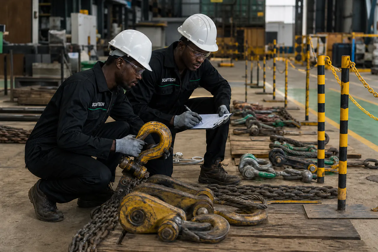 Scaftech inspection team conducting an on-site lifting-equipment campaign